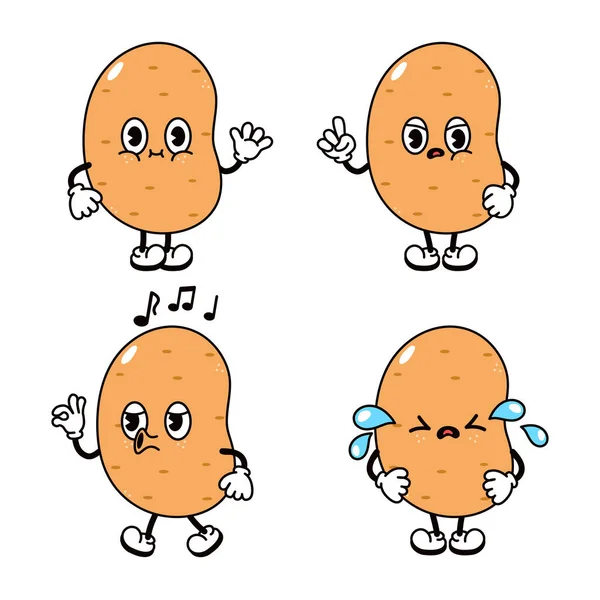 Funny Happy Potato Characters Bundle Set Vector Hand Drawn Doodle — Stock Vector
