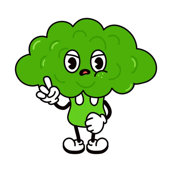 Cute Funny Angry Sad Broccoli Character Vector Hand Drawn Traditional — Stockvektor