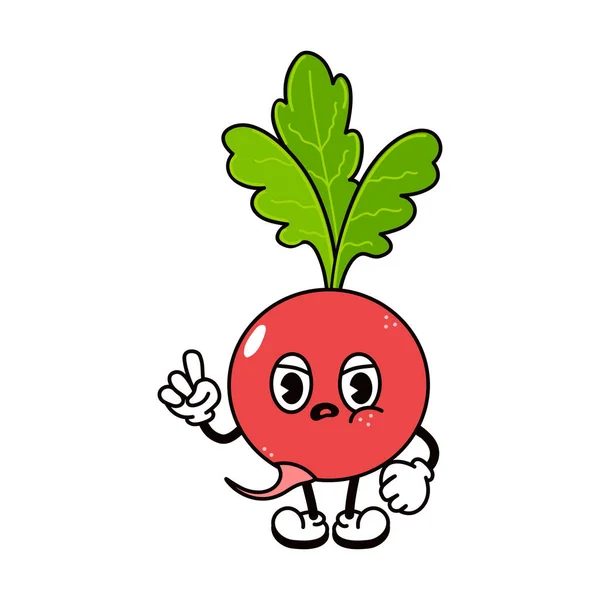 Cute Funny Angry Sad Radish Character Vector Hand Drawn Traditional — Vector de stock