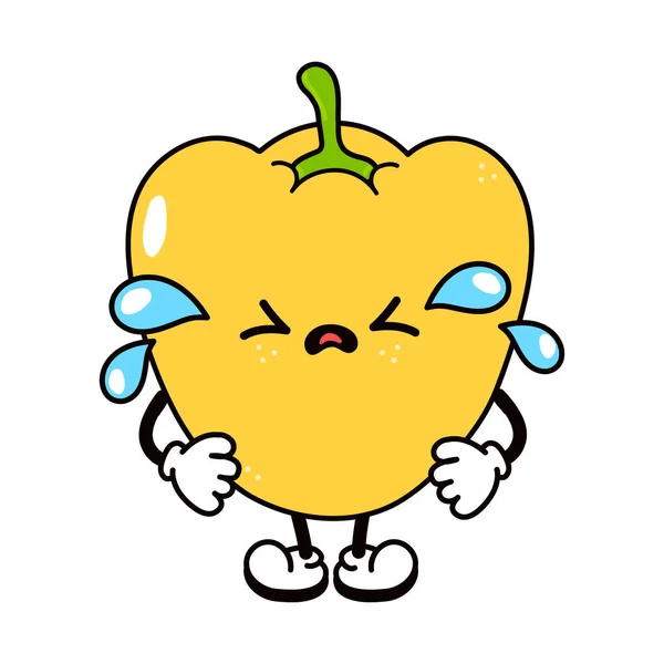 Cute Funny Crying Sad Pepper Character Vector Hand Drawn Traditional — Vettoriale Stock