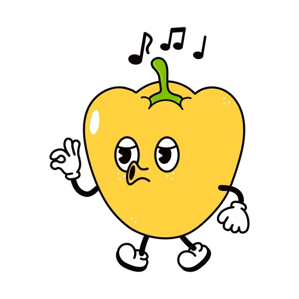 Cute Funny Pepper Walking Singing Character Vector Hand Drawn Traditional — Archivo Imágenes Vectoriales
