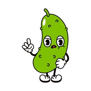 Cute funny angry sad cucumber character. Vector hand drawn traditional cartoon vintage, retro, kawaii character illustration icon. Isolated on white background. Angry cucumber character concept