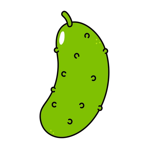 Cute Funny Cucumber Character Vector Hand Drawn Traditional Cartoon Vintage — Stok Vektör