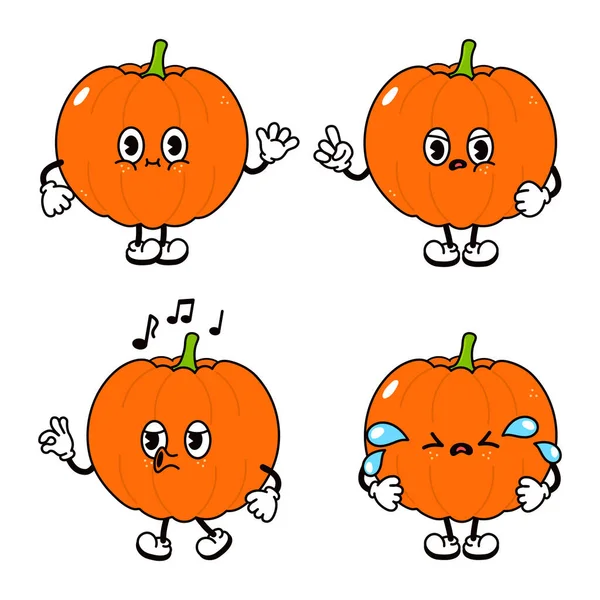 Funny Happy Pumpkin Characters Bundle Set Vector Hand Drawn Doodle — 스톡 벡터