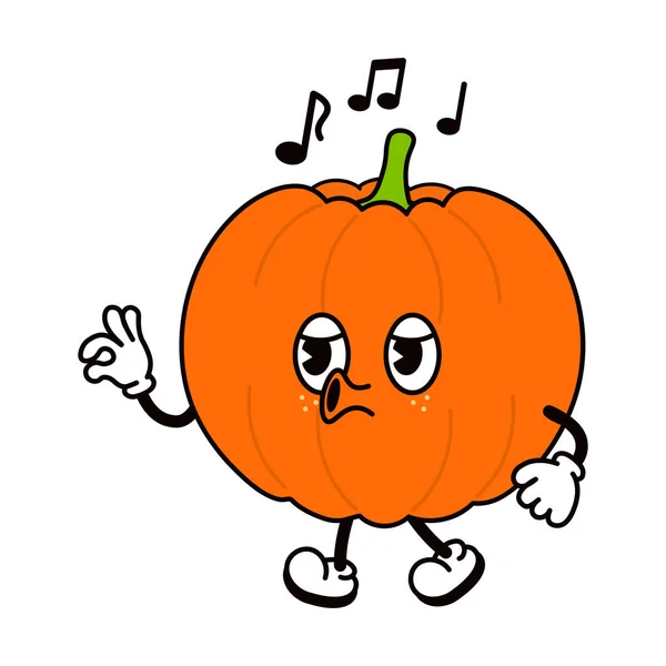 Cute Funny Pumpkin Walking Singing Character Vector Hand Drawn Traditional — 스톡 벡터