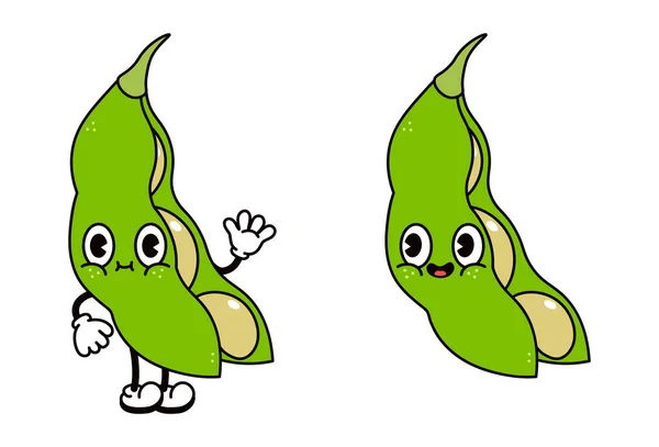 Cute Funny Beans Character Vector Hand Drawn Traditional Cartoon Vintage — Vetor de Stock