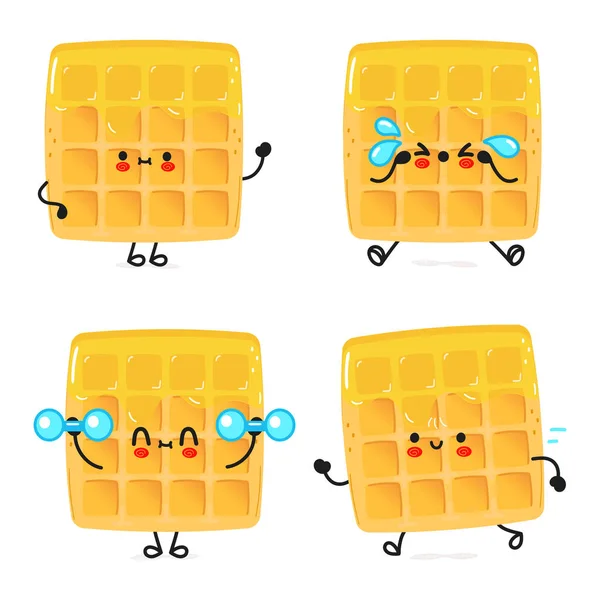 Funny Cute Happy Wafer Characters Bundle Set Vector Hand Drawn — ストックベクタ