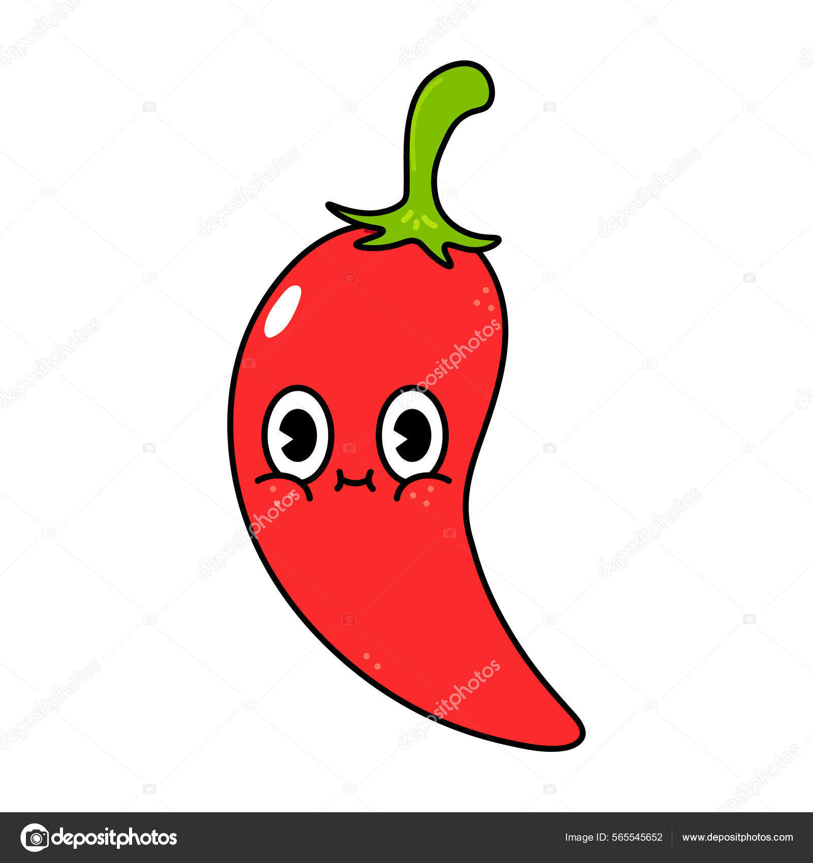 Cute Funny Chili Pepper Character Vector Hand Drawn Traditional.