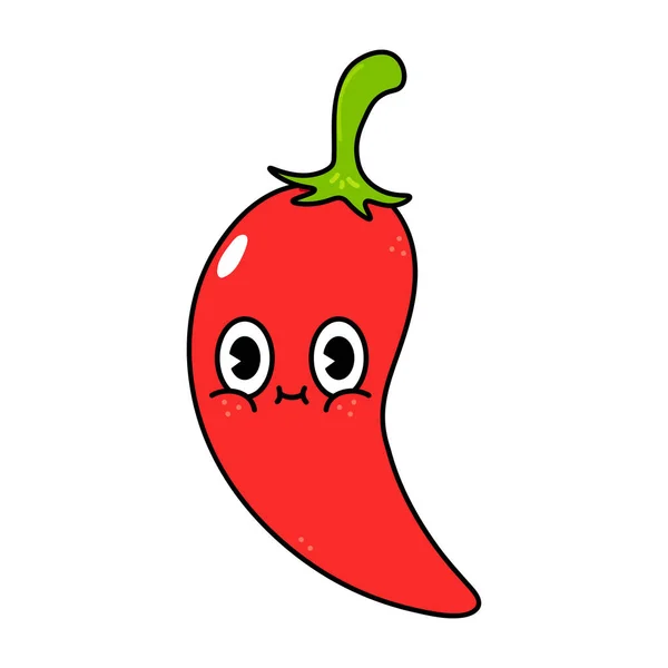 Leuke Grappige Chili Peper Karakter Vector Hand Getekend Traditionele Cartoon — Stockvector