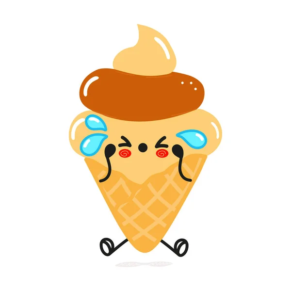 Cute Sad Ice Cream Character Vector Hand Drawn Cartoon Kawaii — Stockvector