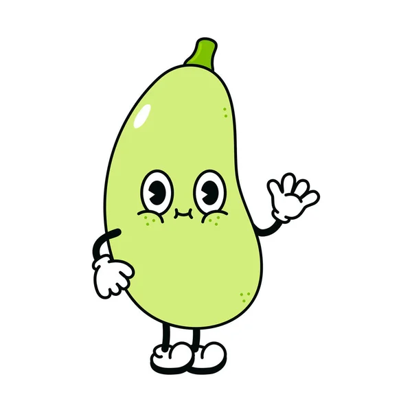 Cute Funny Vegetable Marrow Waving Hand Character Vector Hand Drawn — 스톡 벡터