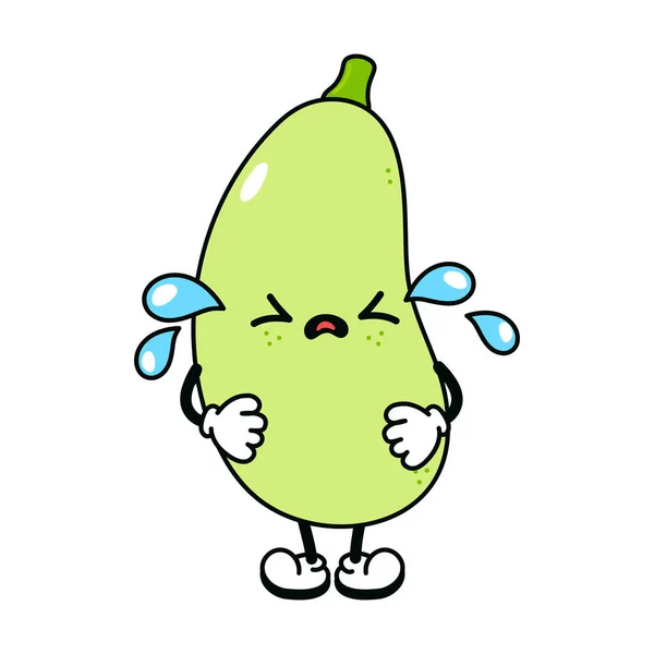 Cute Funny Crying Sad Vegetable Marrow Character Vector Hand Drawn — Vettoriale Stock