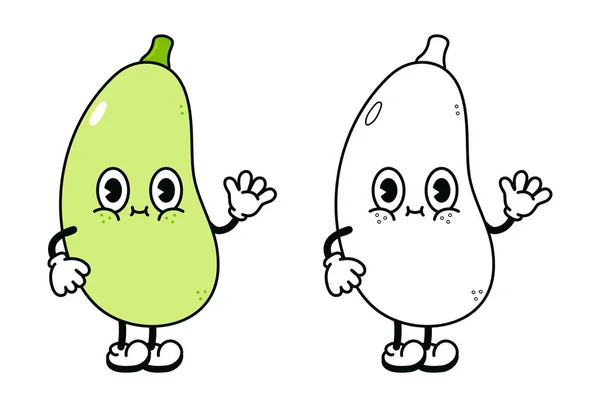 Cute Funny Vegetable Marrow Waving Hand Character Outline Cartoon Illustration — Stock Vector