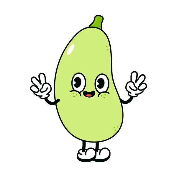 Cute Funny Vegetable Marrow Waving Hand Character Vector Hand Drawn — Stockvektor