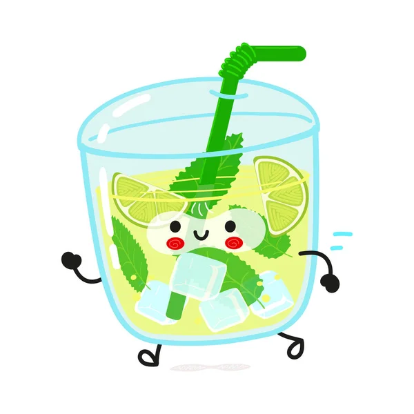 Cute Funny Running Mojito Vector Hand Drawn Cartoon Kawaii Character — Vettoriale Stock