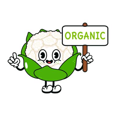 El sallayan sevimli komik karnabahar karakteri. Vektör el geleneksel çizgi film klasiği, retro, kawaii karakter çizimi ikonu çizdi. Beyaz arka planda izole edilmiş. Karnabahar karakter konsepti