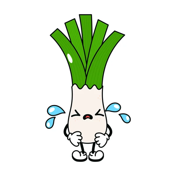 Cute Funny Crying Sad Leek Character Vector Hand Drawn Traditional — Stockvektor