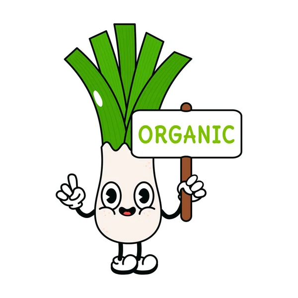 Cute Funny Leek Inscription Organic Character Vector Hand Drawn Traditional — Stockový vektor