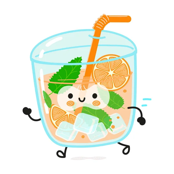 Cute Funny Running Orange Juice Vector Hand Drawn Cartoon Kawaii — Stock Vector