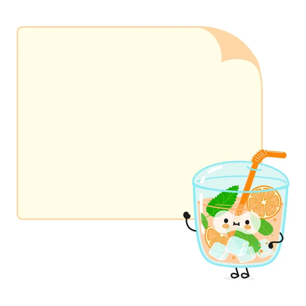 Cute Funny Orange Juice Character Speech Bubble Vector Hand Drawn — 스톡 벡터