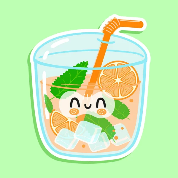 Niedliche Lustige Orangensaft Aufkleber Charakter Vector Handgezeichnete Karikatur Kawaii Charakter — Stockvektor