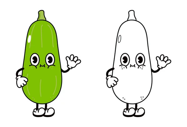 Cute Funny Vegetable Marrow Waving Hand Character Outline Cartoon Illustration — Vettoriale Stock