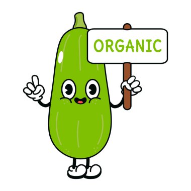 Üzerinde organik yazılar yazan sevimli bir sebze iliği. Vektör el geleneksel çizgi film klasiği, retro, kawaii karakter çizimi ikonu çizdi. İzole edilmiş arka plan. sebze iliği