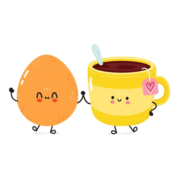Güzel Mutlu Sahanda Yumurta Kahve Fincanı Vektör Çizgi Film Karakteri — Stok Vektör
