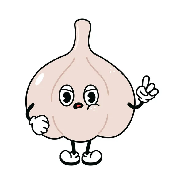 Cute Angry Sad Garlic Character Vector Hand Drawn Traditional Cartoon — Image vectorielle