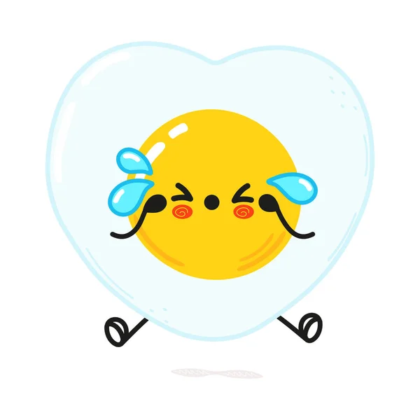 Cute Sad Fried Egg Character Vector Hand Drawn Cartoon Kawaii — стоковый вектор