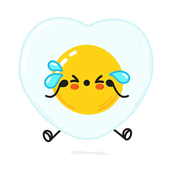 Lindo Personaje Huevo Frito Triste Vector Dibujado Mano Caricatura Kawaii — Archivo Imágenes Vectoriales