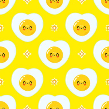 Sevimli, komik, kızarmış yumurta desenli karakter. Vektör el çizimi çizgi film kawaii karakter çizimi simgesi. Beyaz arka planda izole edilmiş. Kızarmış yumurta karakteri kavramı