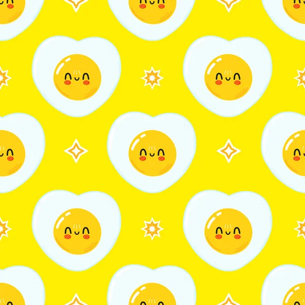Cute Funny Fried Egg Pattern Character Vector Hand Drawn Cartoon — ストックベクタ