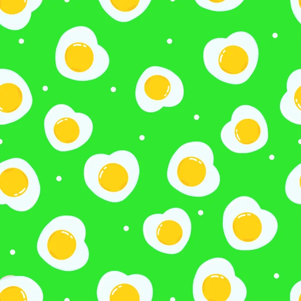 Cute Funny Fried Egg Green Pattern Character Vector Hand Drawn — Stockový vektor