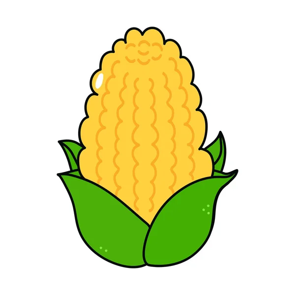 Cute Funny Corn Character Vector Hand Drawn Traditional Cartoon Vintage — ストックベクタ