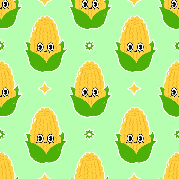 Cute Funny Corn Concept Seamless Pattern Vector Hand Drawn Cartoon — ストックベクタ