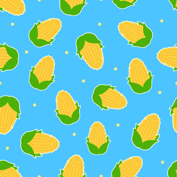 Cute Funny Corn Concept Blue Seamless Pattern Vector Hand Drawn — ストックベクタ
