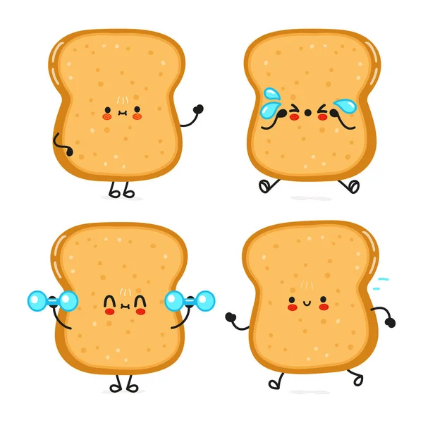 Funny Cute Happy Sliced Toast Bread Characters Bundle Set Vector — Stock Vector