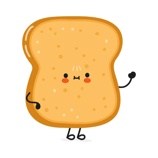 Cute Funny Sliced Toast Bread Waving Hand Character Vector Hand — Stock Vector