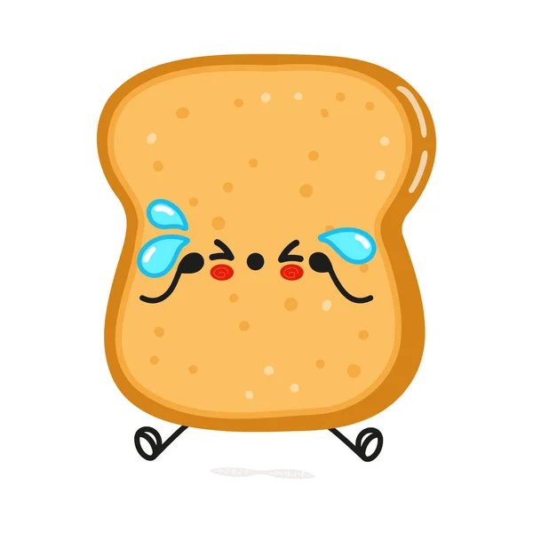 Cute Sad Sliced Toast Bread Character Vector Hand Drawn Cartoon — Stock Vector
