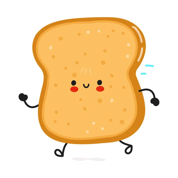 Cute Funny Running Sliced Toast Bread Vector Hand Drawn Cartoon — Stock Vector