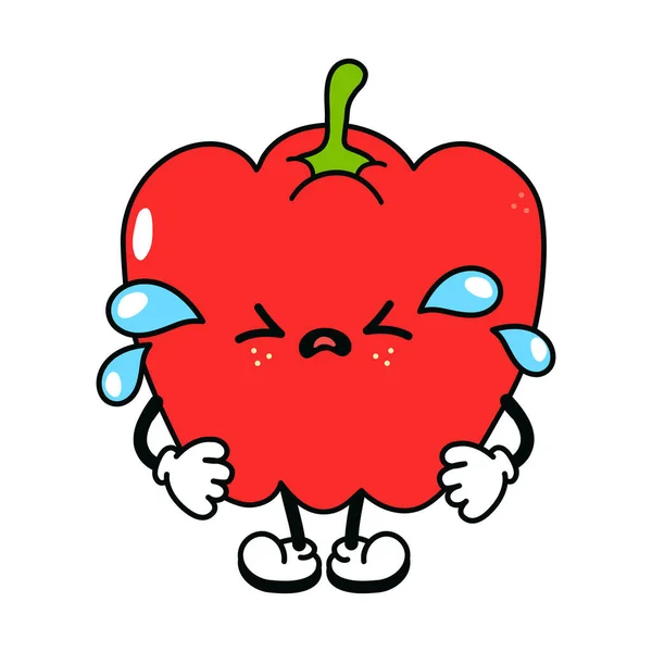 Cute Funny Crying Sad Pepper Character Vector Hand Drawn Traditional — Vetor de Stock