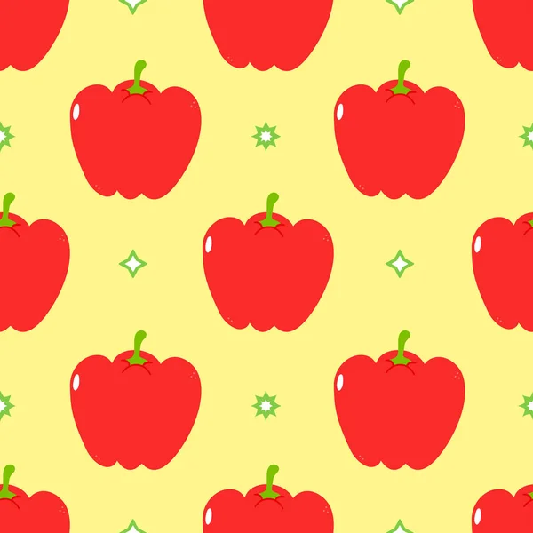 Cute Funny Red Pepper Concept Seamless Pattern Vector Hand Drawn — Vetor de Stock