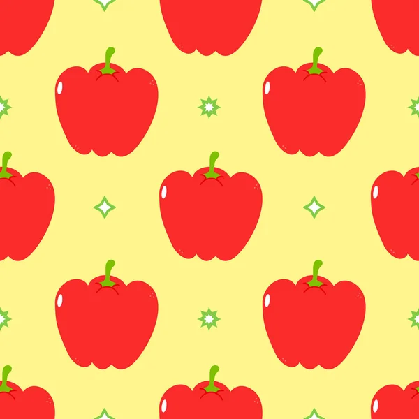 Cute Funny Red Pepper Concept Seamless Pattern Vector Hand Drawn — Stockový vektor