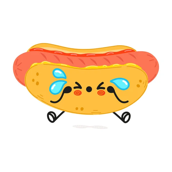 Charmant Personnage Hot Dog Triste Vecteur Dessin Main Dessin Animé — Image vectorielle