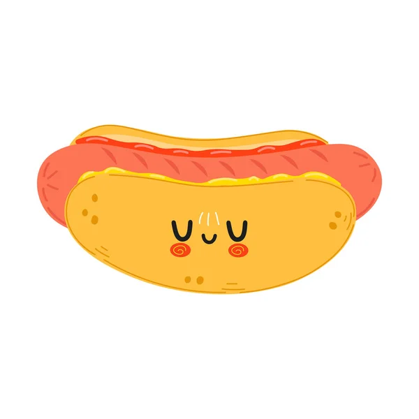 Mignon personnage de hot-dog drôle. vecteur dessin à la main dessin animé kawaii personnage icône illustration. Isolé sur fond blanc. Concept de caractère Hotdog — Image vectorielle