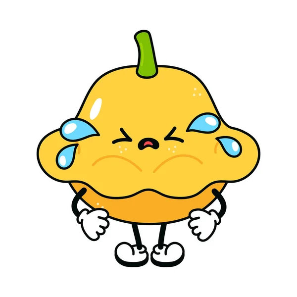 Cute Funny Crying Sad Yellow Squash Character Vector Hand Drawn — Stockvektor