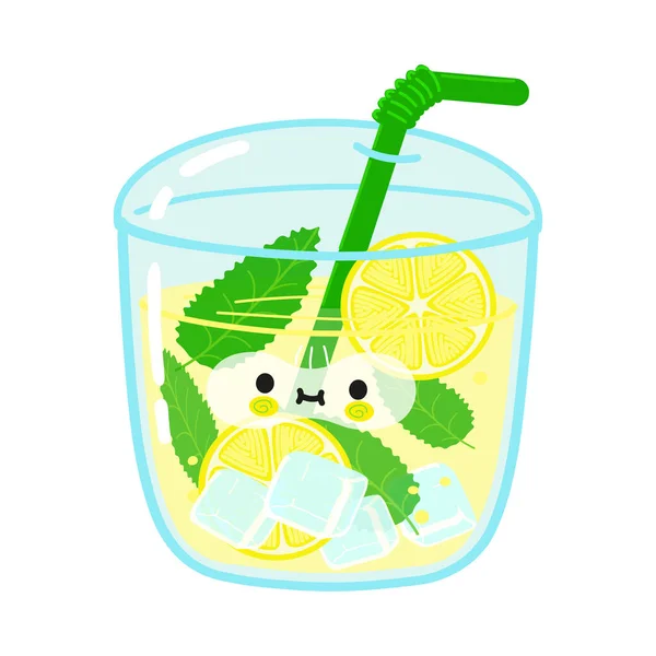 Linda limonada divertida. Vector dibujado a mano caricatura kawaii carácter icono de la ilustración. Aislado sobre fondo blanco. Concepto de carácter de limonada — Vector de stock