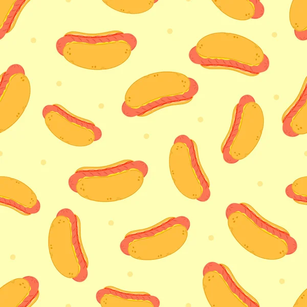 Niedliche lustige Hotdog-Muster Charakter. Vector handgezeichnete Karikatur Kawaii Charakter Illustration Symbol. Vereinzelt auf weißem Hintergrund. Konzept für Würstchencharakter — Stockvektor
