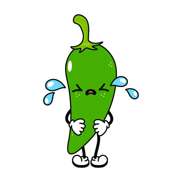 Cute Funny Crying Sad Chili Pepper Character Vector Hand Drawn — Stok Vektör